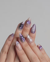 Luminous Spider nails — nude base purple chrome by Joyee Nails
