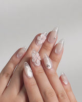 Blush Melt video of aurora nude cat-eye nails with translucent 3D flowers