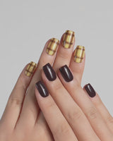 Ginger Plaid video showing chocolate brown nails with lemon yellow plaid accents