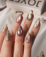 Golden Pumpkin Short Almond with brown luxury non-3D cat eye handmade press-on nails - product video