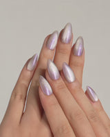 Moonstone press-on nails — pearl lavender cat eye shimmer handmade nail art by Joyee Nails