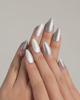 Glitter Frost press-on nails — silver glitter handmade nail art by Joyee Nails
