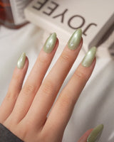 Jewel Cat Eye Matcha (CE181) magnetic velvet handmade press-on nails - product video