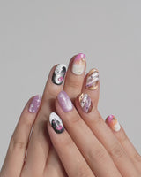 Ghost Kuromi nails — sheer nude pink base by Joyee Nails