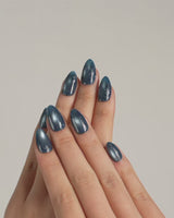Glint Midnight press-on nails — deep teal cat eye shimmer handmade nail art by Joyee Nails