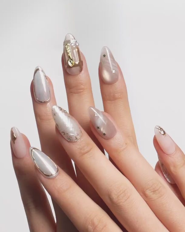 High Tea English afternoon tea press-on nails video by Joyee Nails