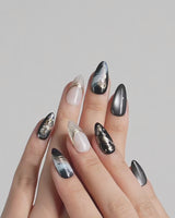 Poison Bloom press-on nails — Black & Gold, Sculpted Marble. handmade nail art by Joyee Nails