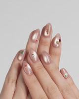 Mini Noel press-on nails — nude cat eye christmas icons handmade nail art by Joyee Nails