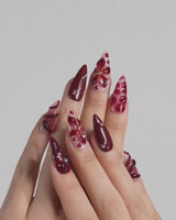 Bloody Kiss nails — deep red marble nude by Joyee Nails