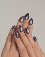 Glint Obsidian press-on nails — deep indigo cat eye shimmer handmade nail art by Joyee Nails