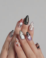 Midnight Bash press-on nails — Multicolor Halloween, 3D Metallic Spider & Ghost. handmade nail art by Joyee Nails