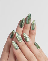Green Ribbons press-on nails — Mori Dark Green &