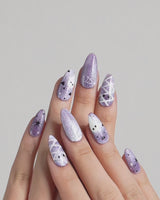 Boo Flicks -Purple press-on nails — Purple Glitter Halloween, Playful Ghost & Spiderweb. handmade nail art by Joyee Nails
