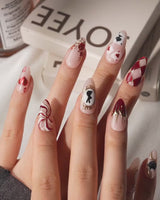 Alice in Wonderland Medium Almond with red luxury non-3D handmade press-on nails - product video