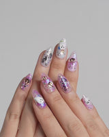 Hallow’s Eve nails — sheer pink base iridescent by Joyee Nails
