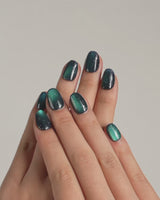 Glint Aurora press-on nails — deep teal cat eye shimmer handmade nail art by Joyee Nails