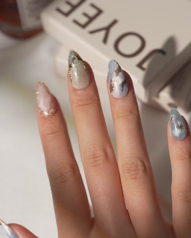 Renaissance fresco press on nails with painted angels, clouds and gold leaf