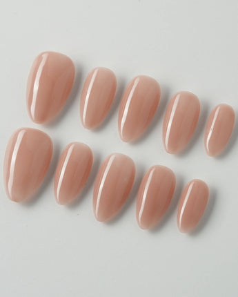 Pure Touch press-on nails in extra short almond shape — Minimalist Nude Pink,ombre