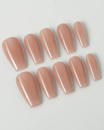 Pure Touch press-on nails in medium coffin shape — Minimalist Nude Pink,ombre