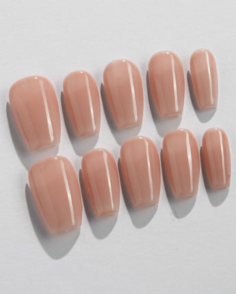 Pure Touch press-on nails in short coffin shape — Minimalist Nude Pink,ombre