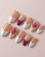 Duchess Purple almond nails with sculpted blossoms, violet gel, and elegant floral texture