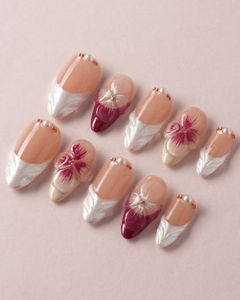 Duchess Purple 3D Floral Press-On Nails press-on nails — Magenta, 3D French Floral. handmade nail art by Joyee Nails