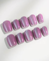 Purple planet press-on nails in extra short coffin shape — Lavender Purple, Teal Shift Cat-eye