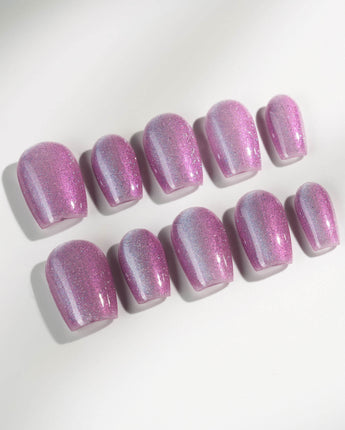 Purple planet press-on nails in extra short coffin shape — Lavender Purple, Teal Shift Cat-eye