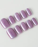 Purple planet press-on nails in short square shape — Lavender Purple, Teal Shift Cat-eye