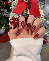 Deep Red Cat eye Nails press-on nails — red cat eye christmas holiday handmade nail art by Joyee Nails