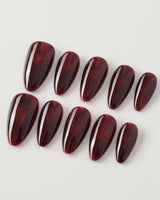 Deep Red Cat eye Nails press-on nails — red cat eye christmas holiday handmade nail art by Joyee Nails