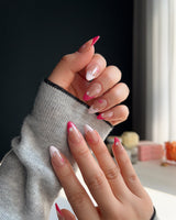 Spring Red Flower Nails handmade press-on nails featuring pink floral french tip nails