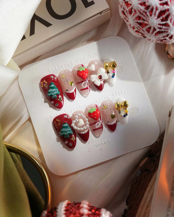 Red Nails Gifted - Joyeenails - XM002 - XS / Short Almond