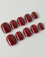 Solid Nails - Red Roses press-on nails in extra short square shape — deep red solid nails