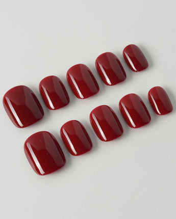Solid Nails - Red Roses in extra short square shape with deep red solid color