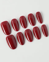Solid Nails - Red Roses press-on nails in medium oval shape — deep red solid nails