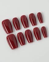 Solid Nails - Red Roses press-on nails in short coffin shape — deep red solid nails