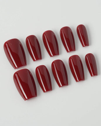 Solid Nails - Red Roses in short coffin shape with rich red solid gel finish