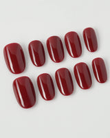 Solid Nails - Red Roses press-on nails in short oval shape — deep red solid nails