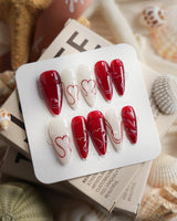 Red String Medium Stiletto press on nails, handmade custom nails by Joyeenails