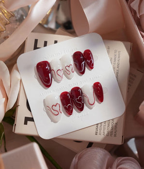 Red String press-on nails — Deep Wine Red &