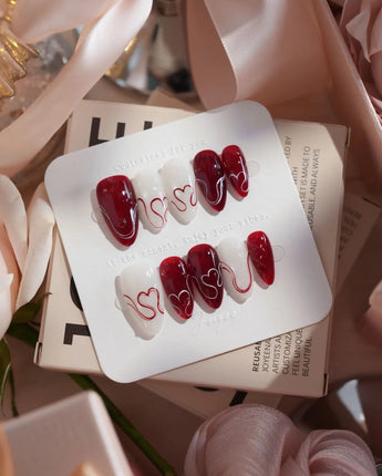 Red String press-on nails — Deep Wine Red &