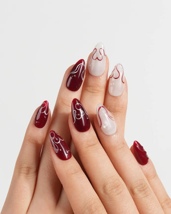 Red String press-on nails — Deep Wine Red &