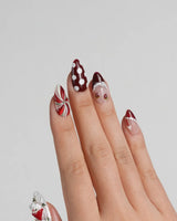 Holiday Party press-on nails — pearl nude cat eye snowflake bow silver glitter soft sheen handmade nail art by Joyee Nails