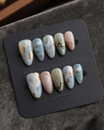 Renaissance Fresco M press-on nails in short almond with marbled pastel fresco artwork