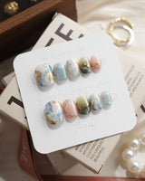 Renaissance Fresco Extra Short Squoval press on nails, handmade custom nails by Joyeenails