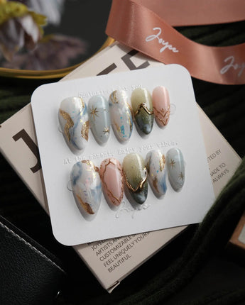 Renaissance Fresco medium almond press-on nails