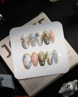 Renaissance Fresco handmade press-on nails in medium oval shape by Joyee Nails
