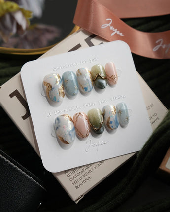 Renaissance Fresco short oval press-on nails
