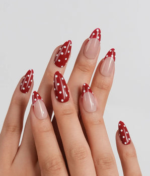 Retro Dot Medium Almond press on nails, handmade custom nails by Joyeenails